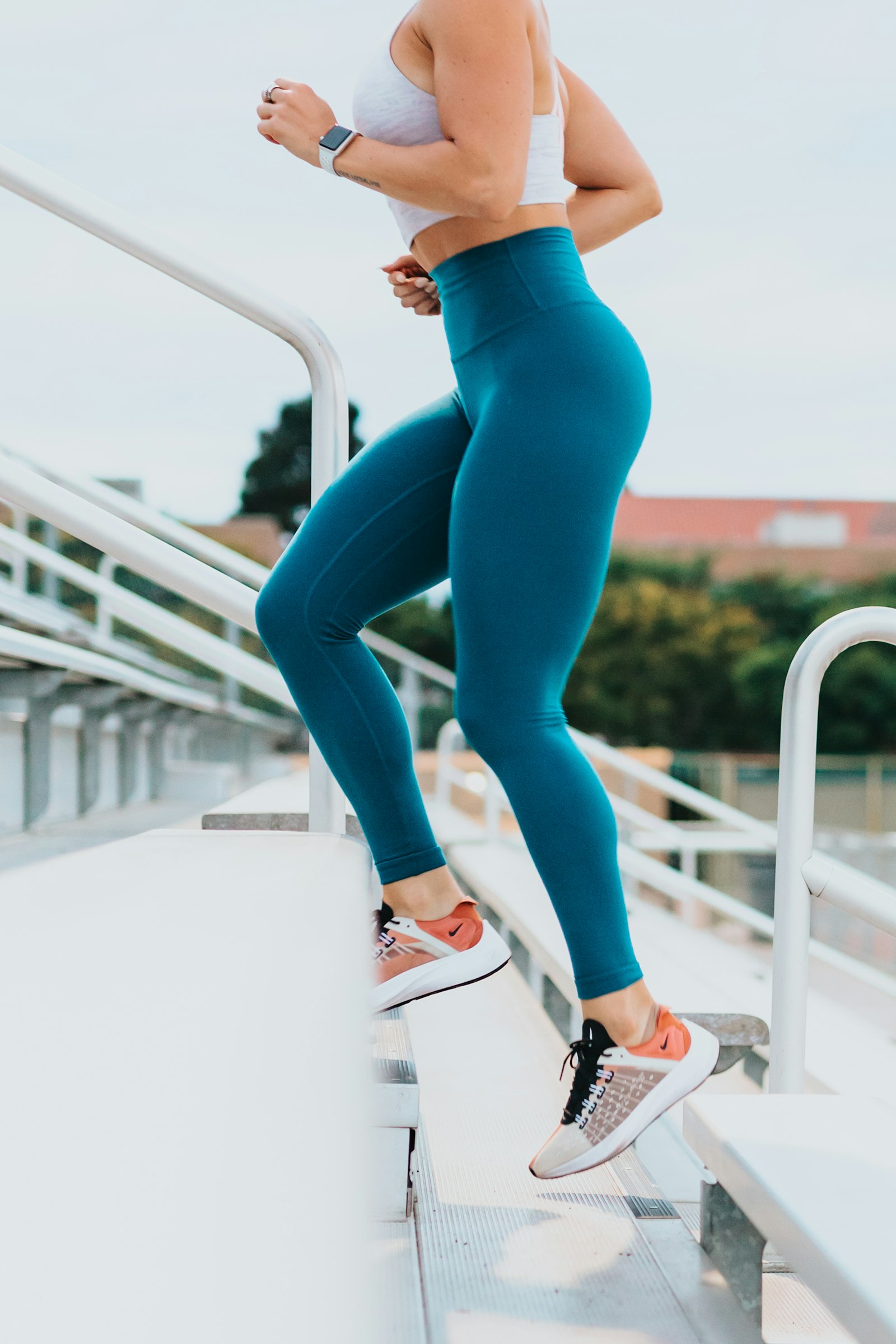 Athlete training on stadium steps